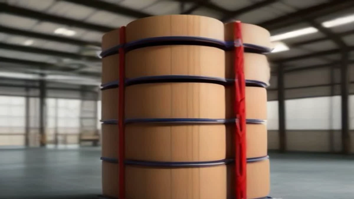 stacked wooden cable drums in a bright warehouse